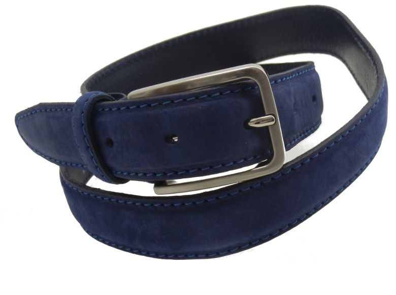 Cintura Pelle in Nabuk - Blu - 35mm